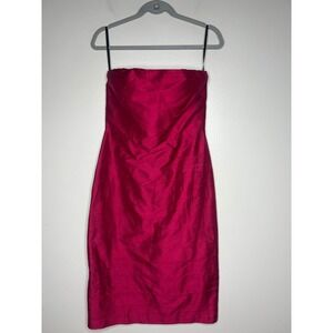 VTG Lynn Lugo Magenta Pink 100% Silk Strapless Cocktail Sheath Dress Size 8 Y2K